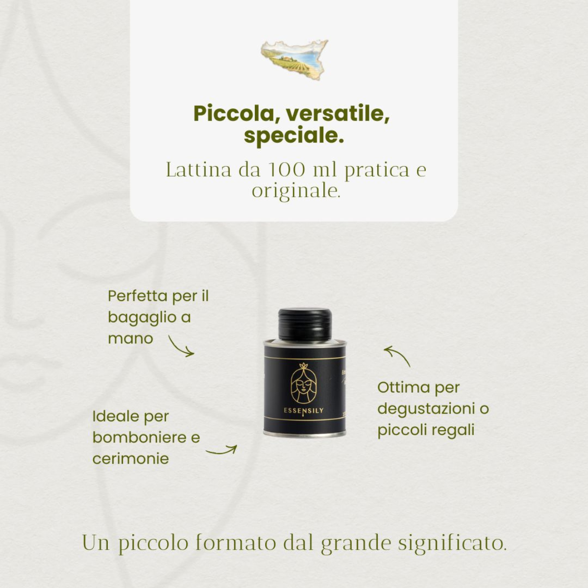 Huile d'olive vierge extra de Sicile 100 ml | Format voyage et cadeau Essensily